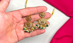 matte finishing floral design uncut diamonds green beads Kanti Necklace