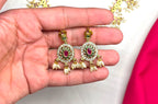 Matte finishing kempu stones with Rice pearls Short Neck;lace