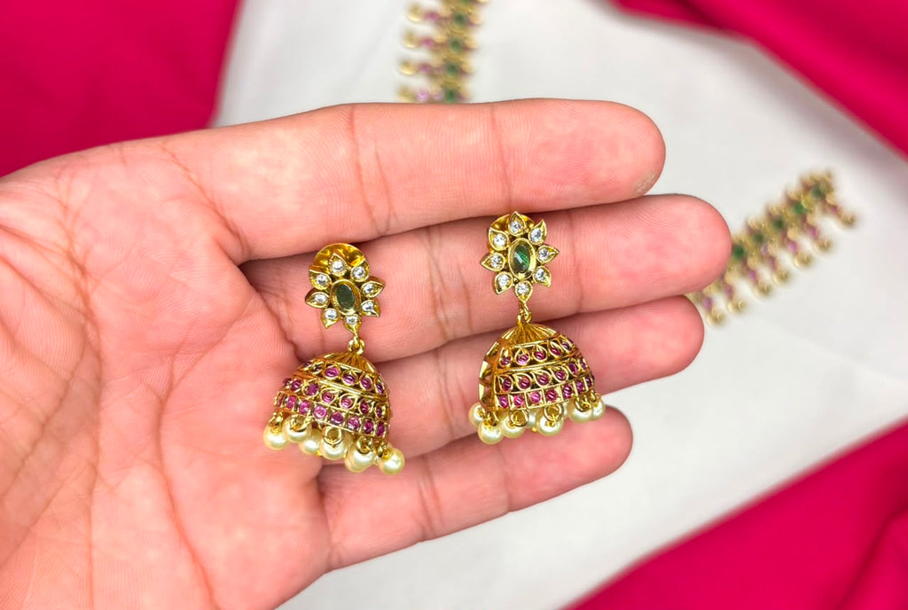premium Jadau Kundan with kmepu stones drop Green Beads short Necklace