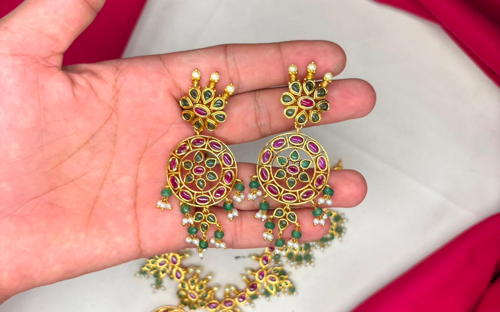 RAJKAMAL Jewellery Jadau Kundan green stones Necklace