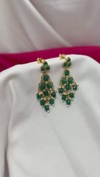 Gold-plated With Green Beads Drop Earring