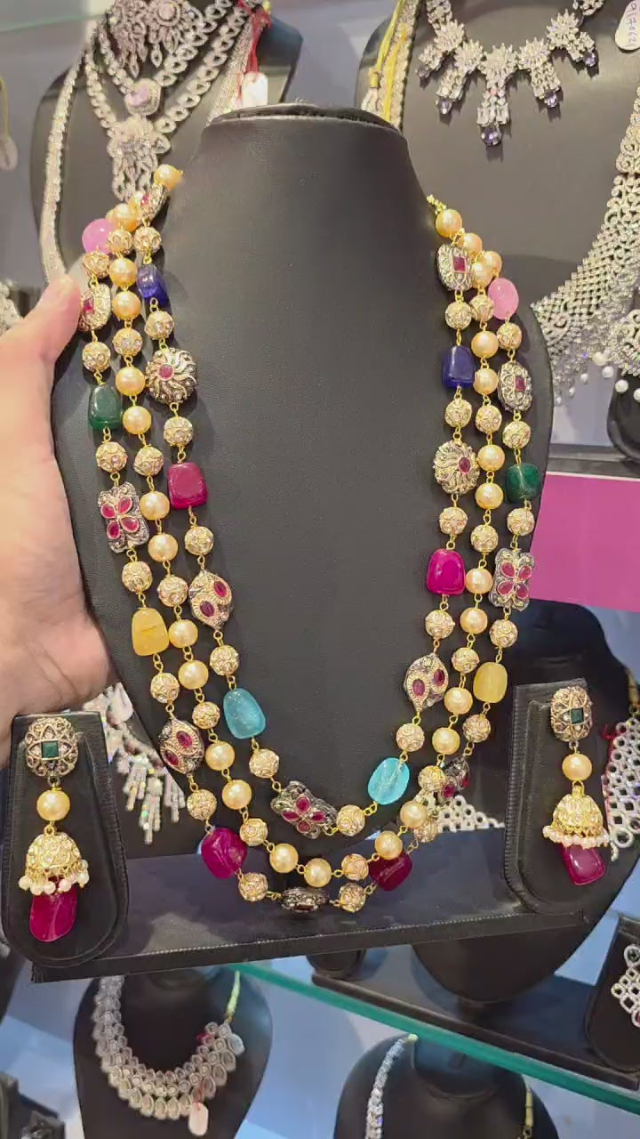 Multi stone Rani haram with earrings