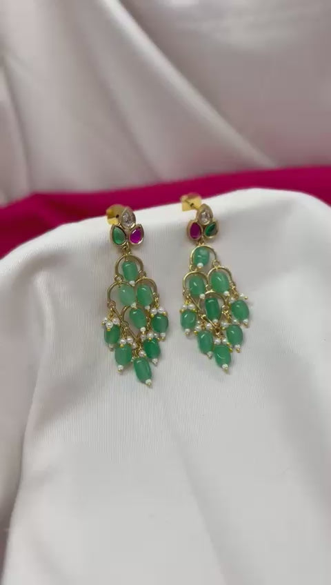 Gold-plated With Mint -Green Beads Drop Earring