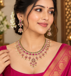 Jadau Rani pink With Kempu Stones drop flower Short Necklace