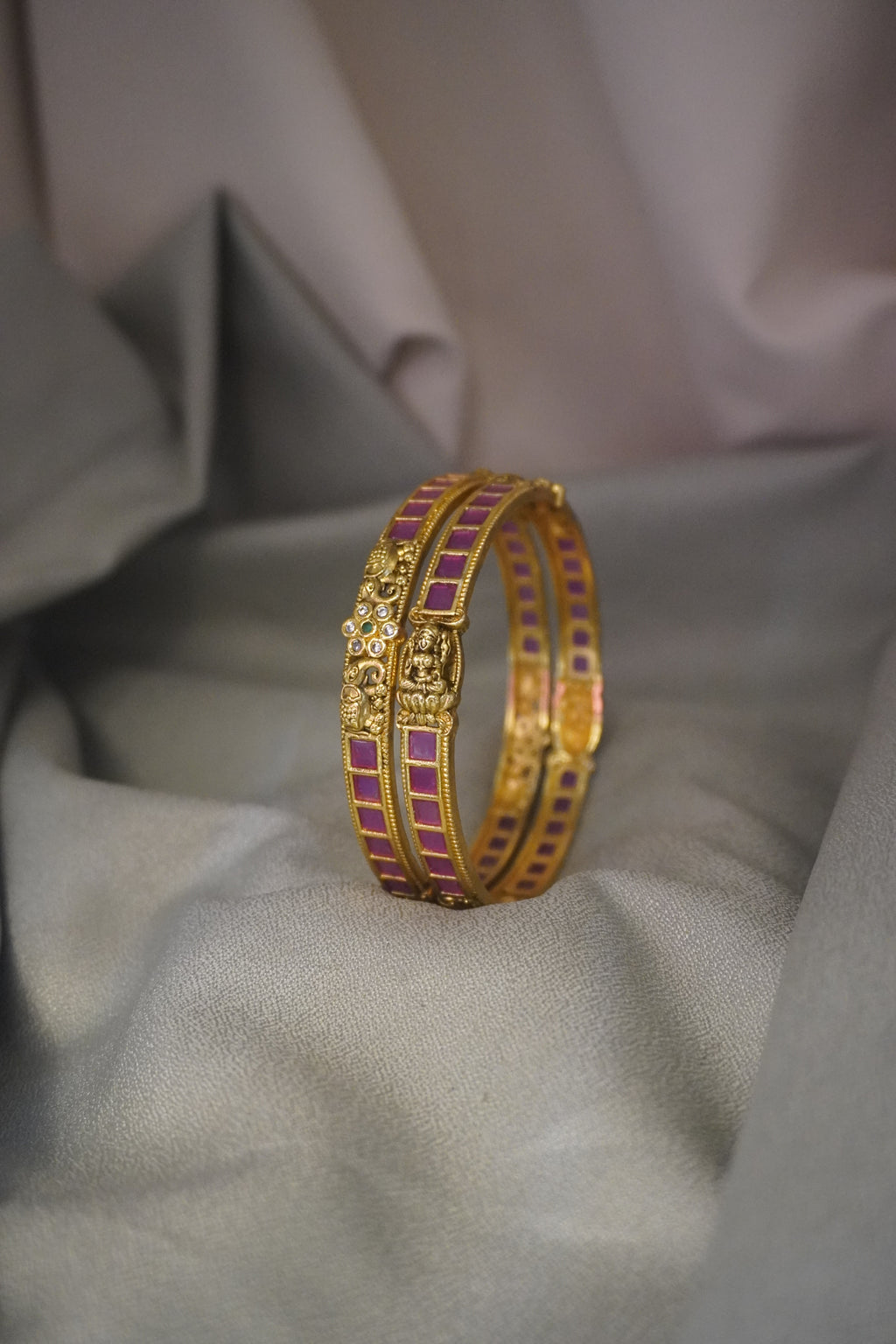 Premium quality tample design Ruby Pink bangles