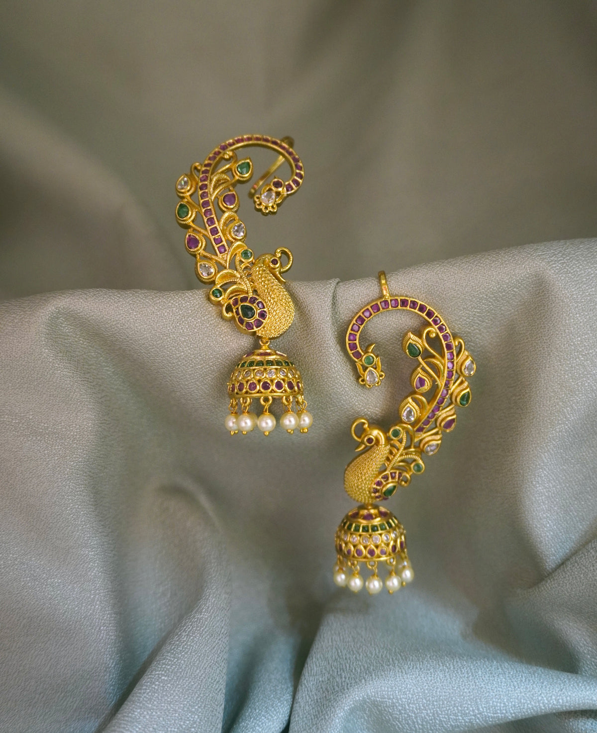 Traditional peacock design ear cuffs jhumka (kanfull)