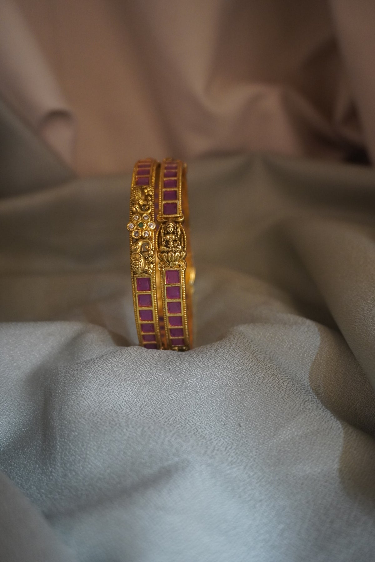 Premium quality tample design Ruby Pink bangles